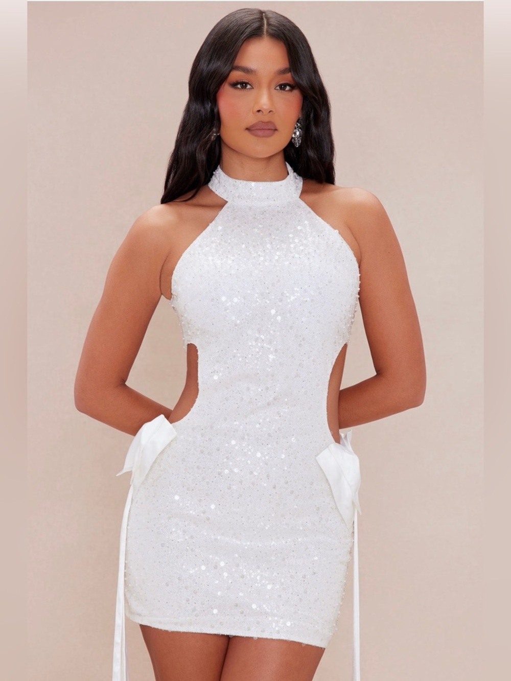 NOVA LUXE - Cindy Embellished Mini Dress - White - Picture 3 of 4